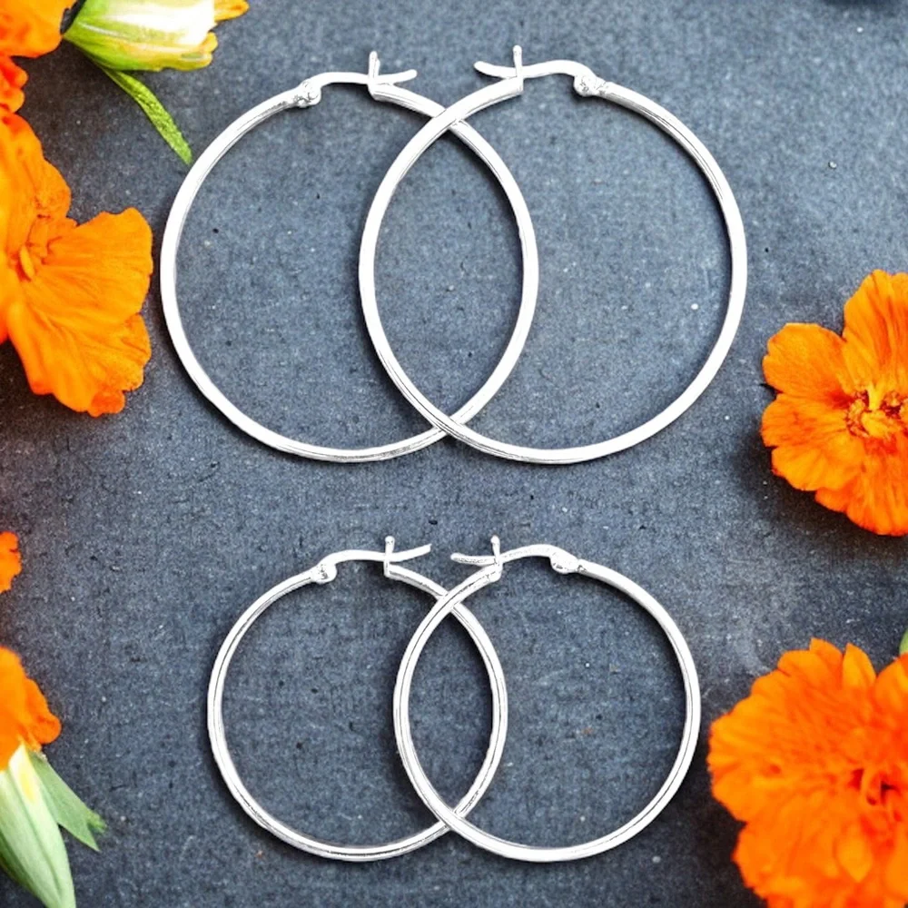 Sterling Silver 18mm Small Plain Hoop Earrings, Classic Silver Jewelry - Picture 12 of 14